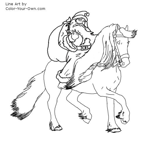 Santa claus on horse coloring page