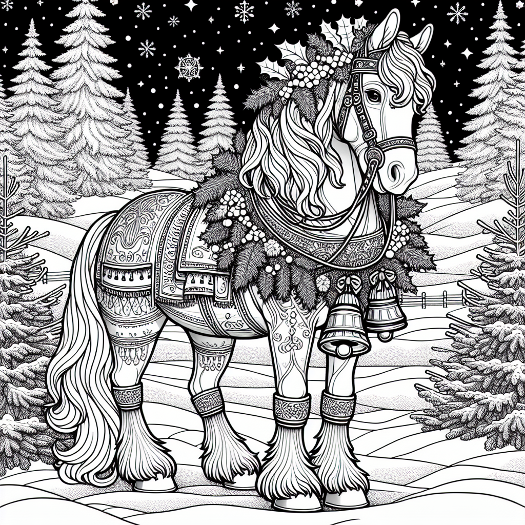 Christmas horse coloring pages