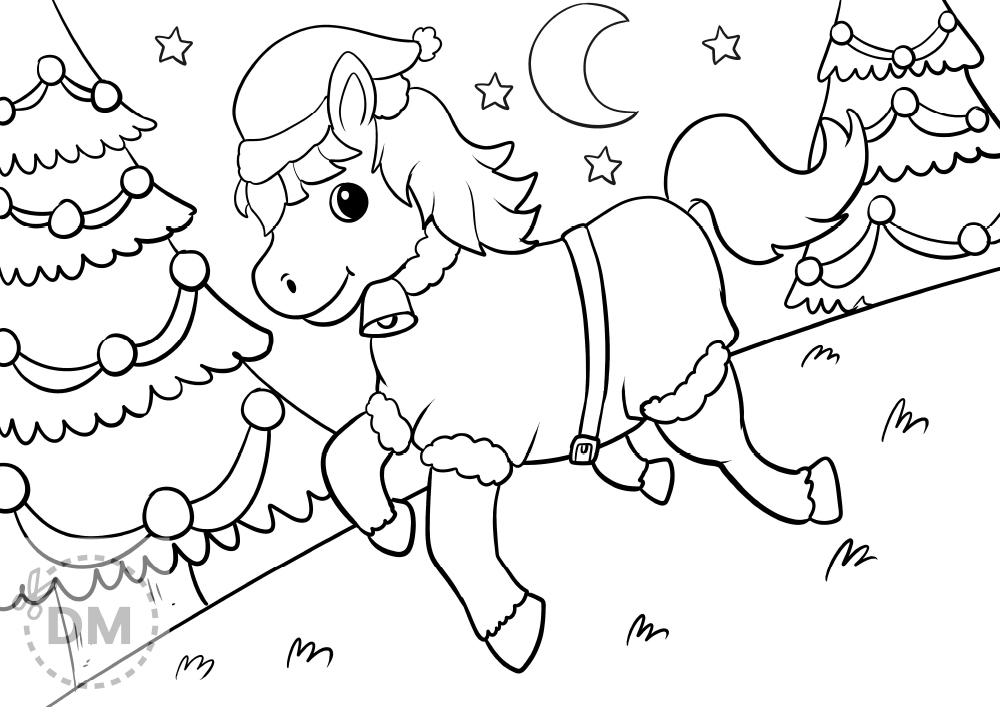 Christmas horse coloring page