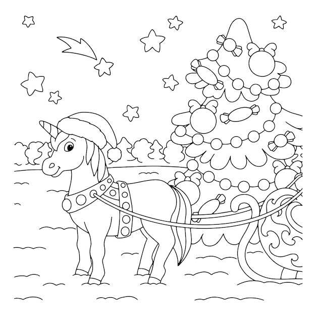 Premium vector magic unicorn fairy horse coloring book page for kids cartoon style character