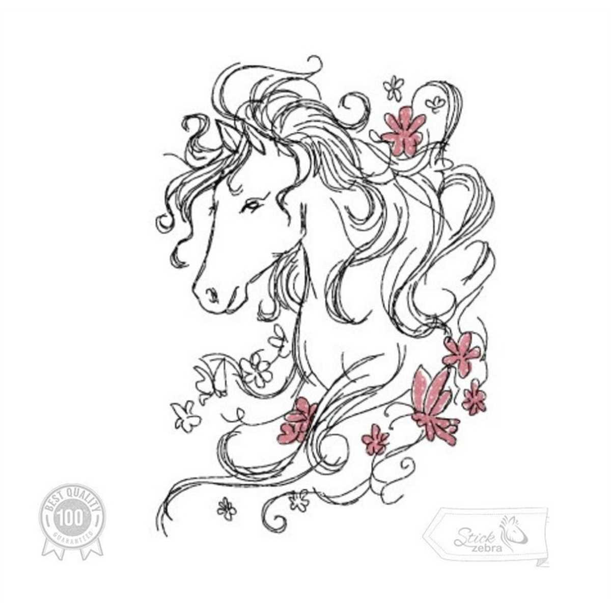 Horse embroidery design horse and flowers motif pattern fo