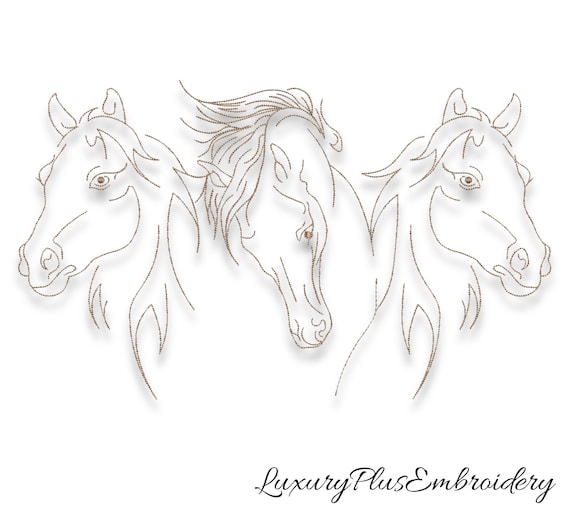 Horses embroidery machine designs pes instant digital pattern