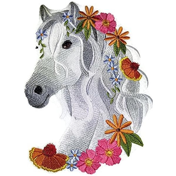 Custom horse in wild flowers embroidery iron onsew patch x