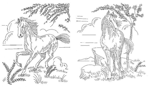 Hand embroidery pattern design horses for pictures or quilts instant down load pdf files s