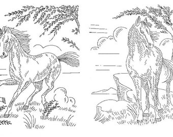 Hand embroidery pattern design horses for pictures or quilts instant down load pdf files s