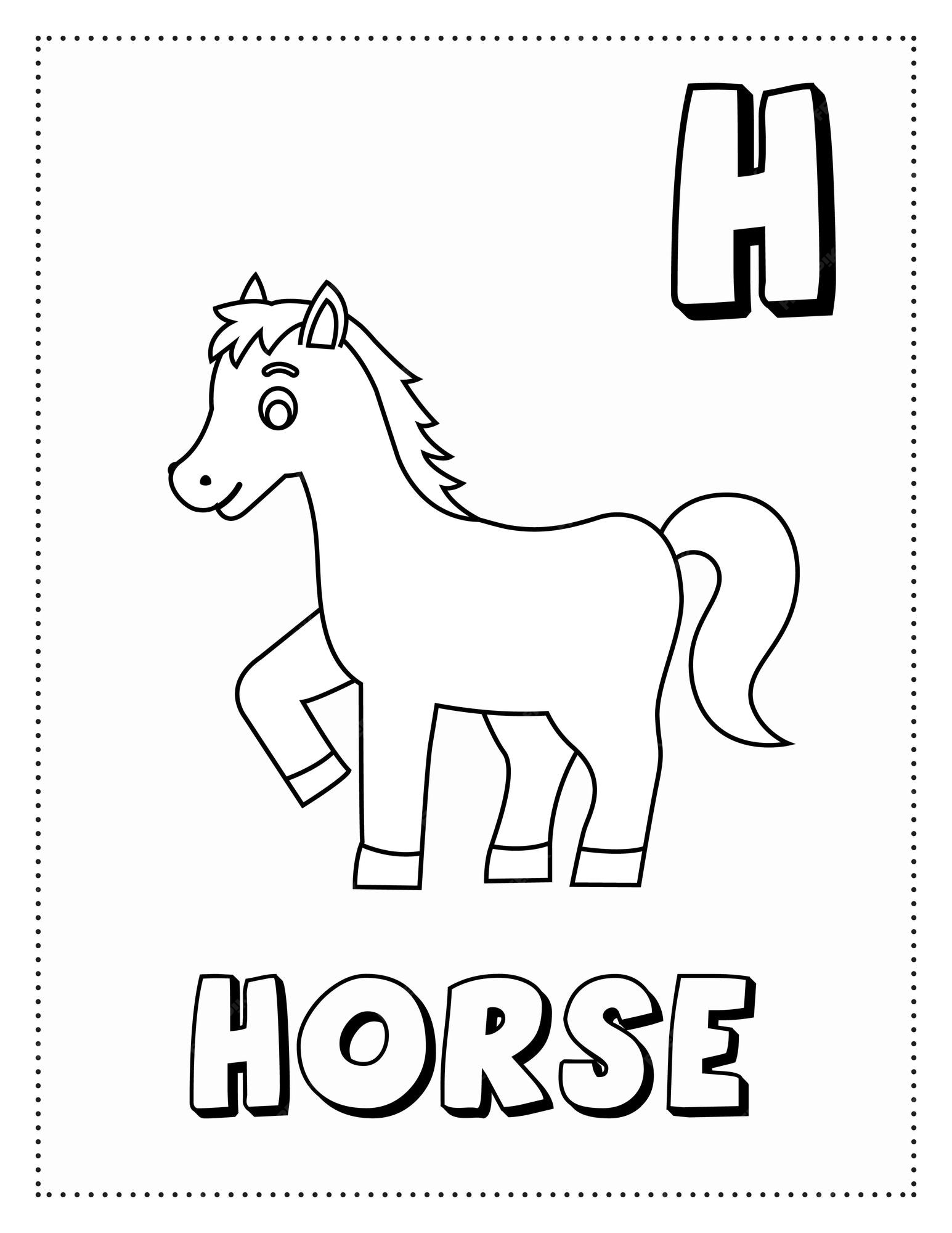 Premium vector letter h is for horse coloring page coloring book letter animals for kids