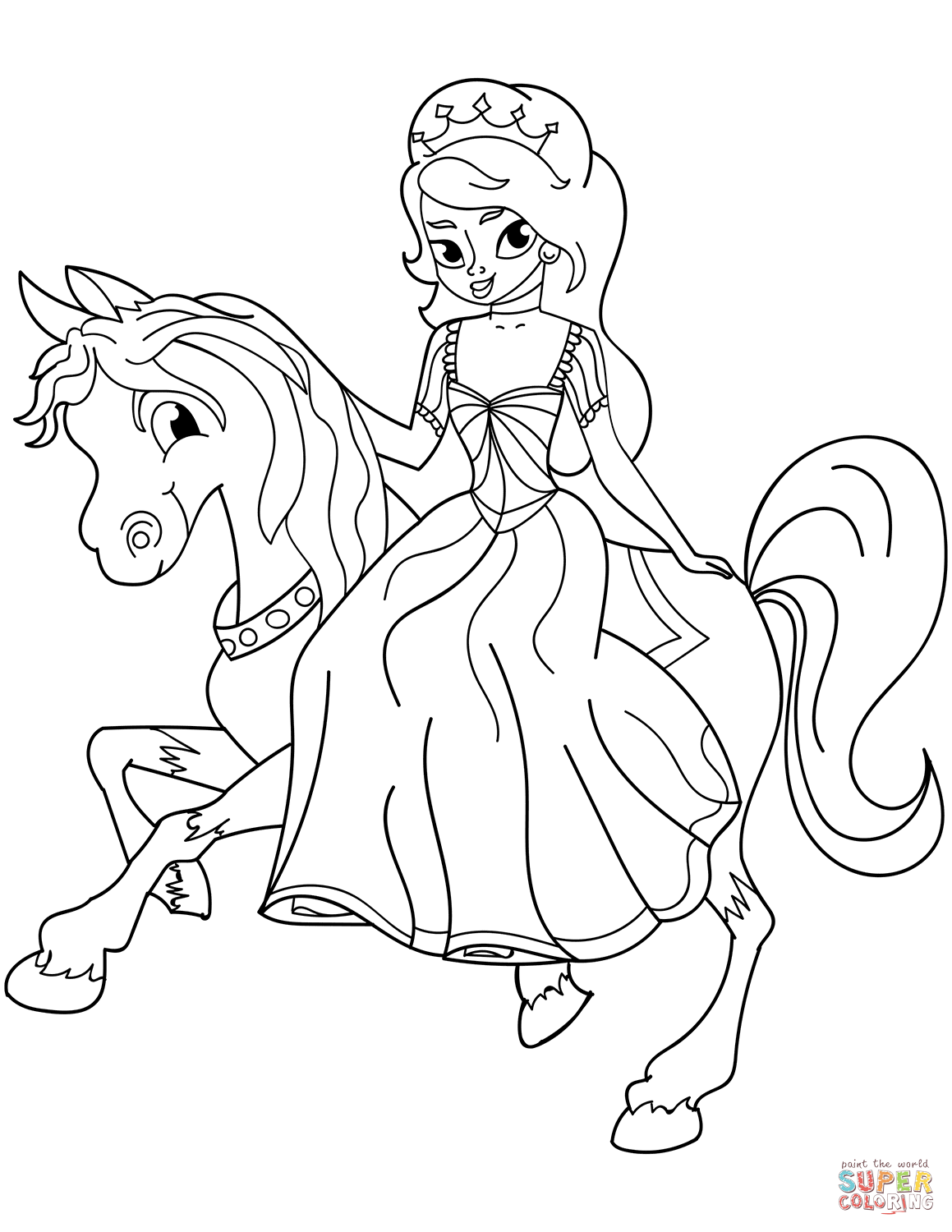 Princess riding horse coloring page free printable coloring pages