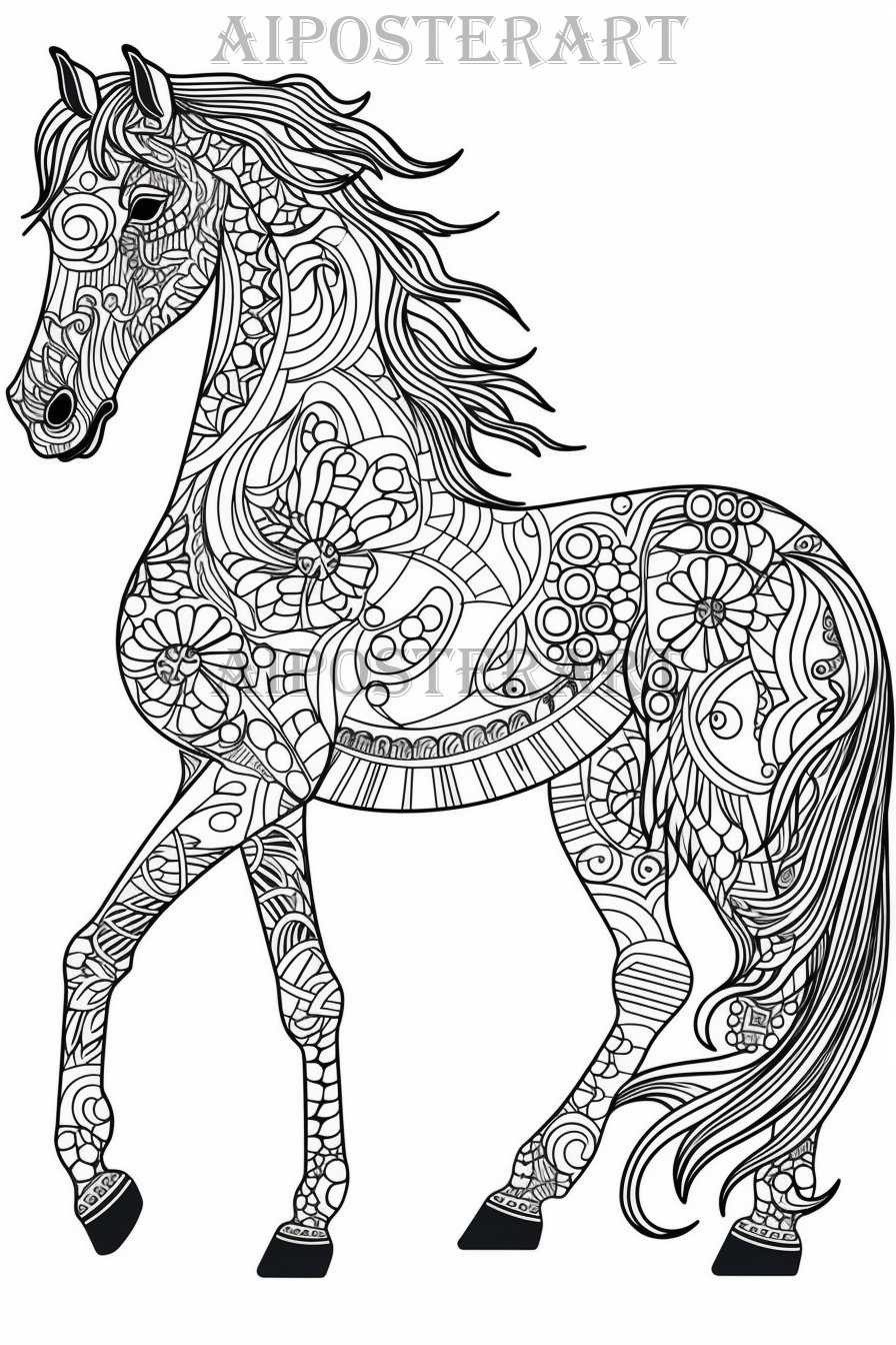 Mandala horse coloring page for adults printable coloring sheet patterned horse coloring image high res x detailed horse instant download