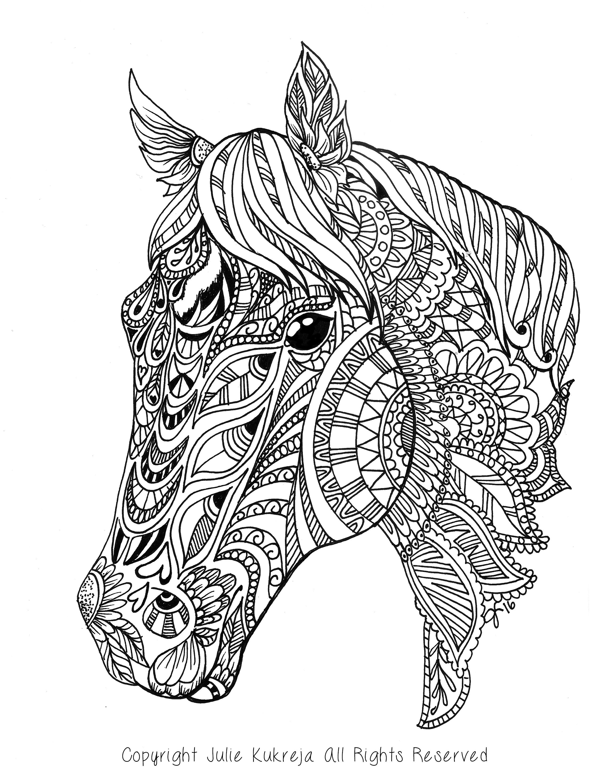 Custom pet portrait horse adult coloring book style by julie kukreja get your own juliepenaâ horse adult coloring horse coloring pages horse coloring books