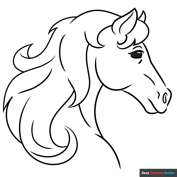 Horse head outline coloring page easy drawing guides