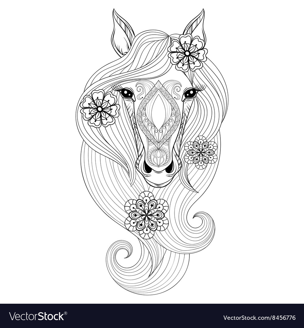 Horse coloring page with face hand royalty free vector image