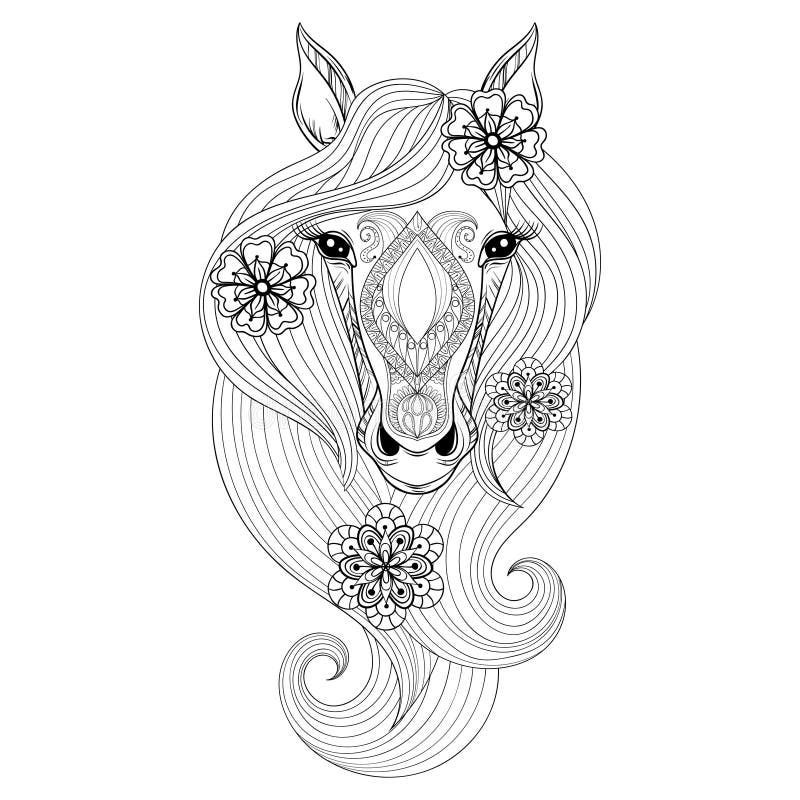 Vector horse coloring page with horse face stock vector