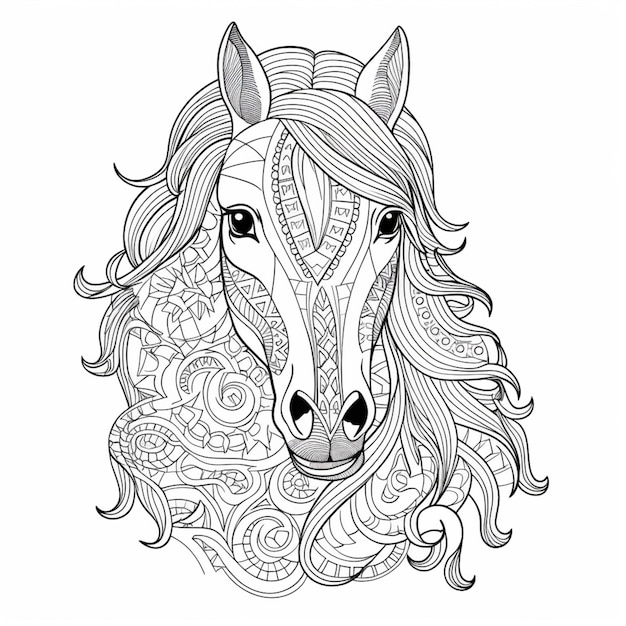 Premium ai image a coloring page with a horses head and a pattern generative ai