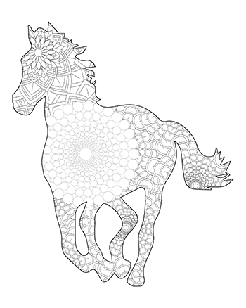 Free printable fun easy mandala pattern horse adult coloring page coloring for healing