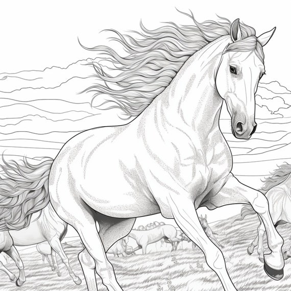 Vol printable horse coloring pages for kids and adults digital download pdf