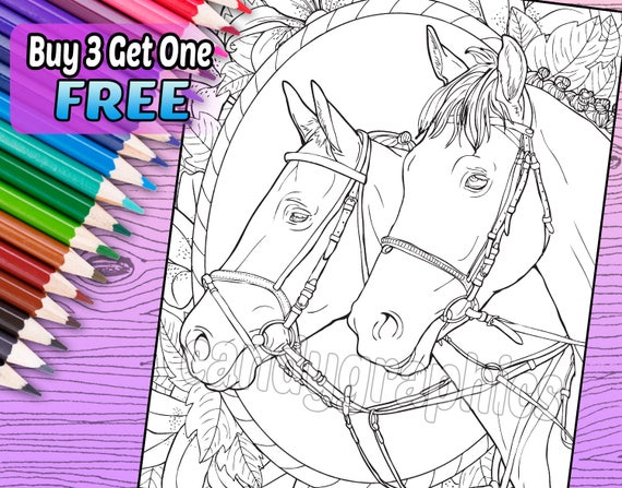 Beautiful horse adult coloring book page printable instant download