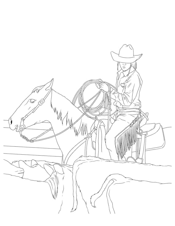 Cowgirls horses coloring for adults printable coloring pages instant download pdf