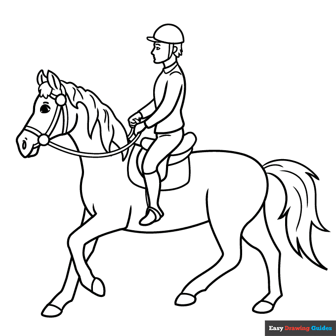 Horse rider coloring page easy drawing guides