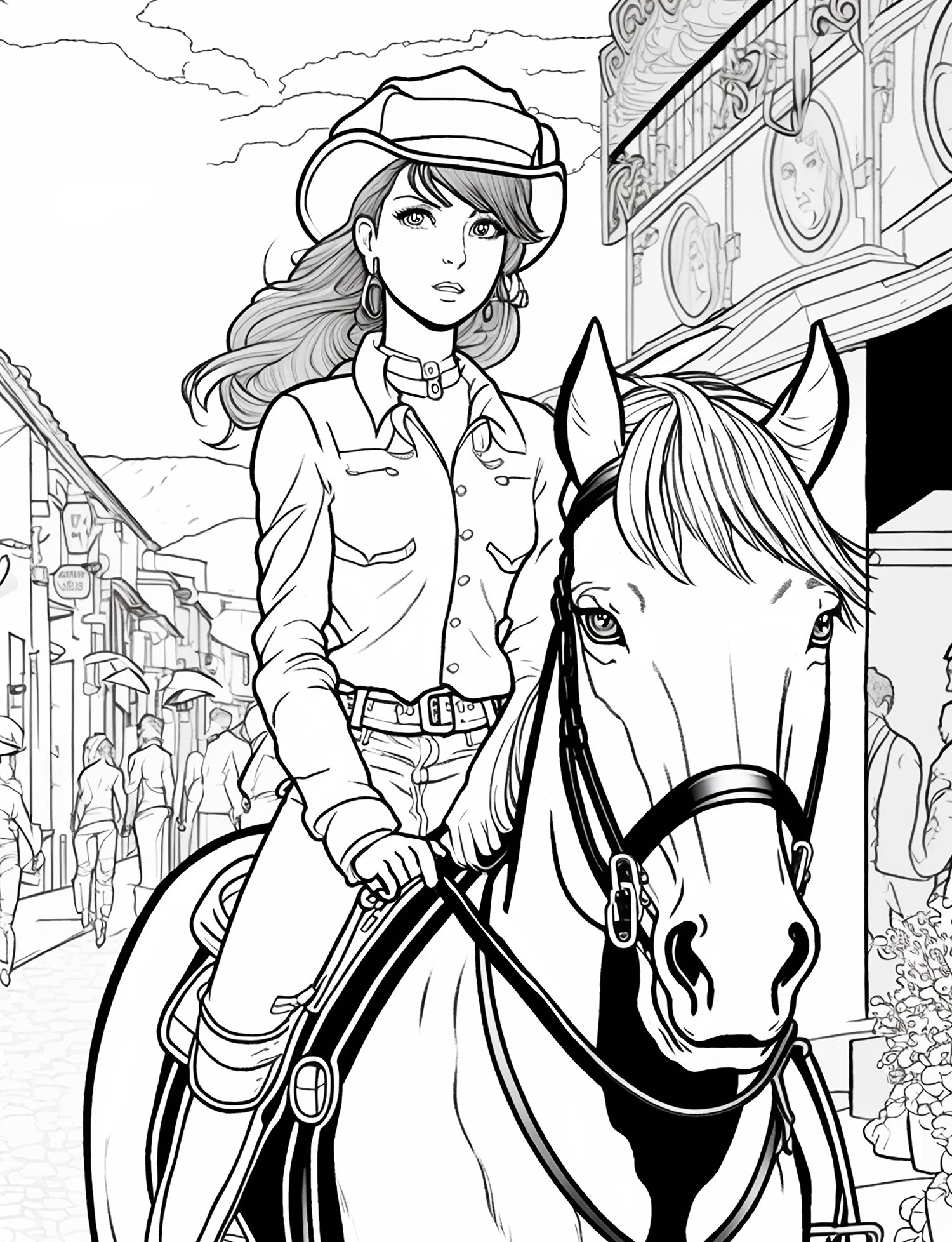 Horse riding coloring pages