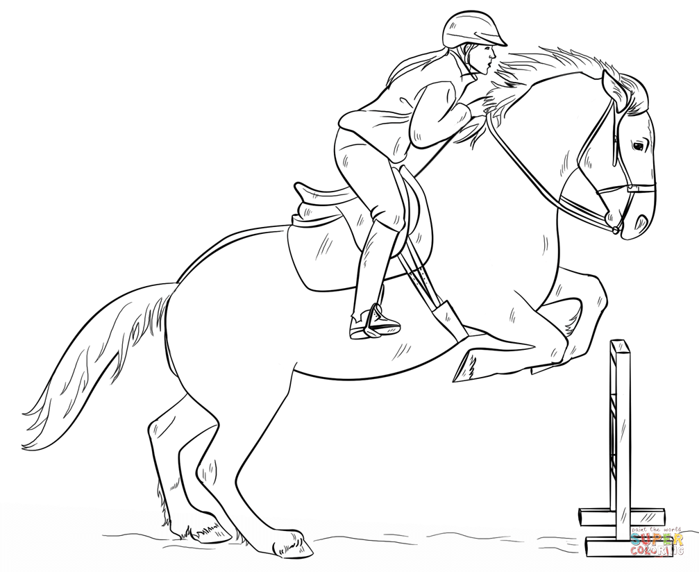 Jumping horse with rider coloring page free printable coloring pages