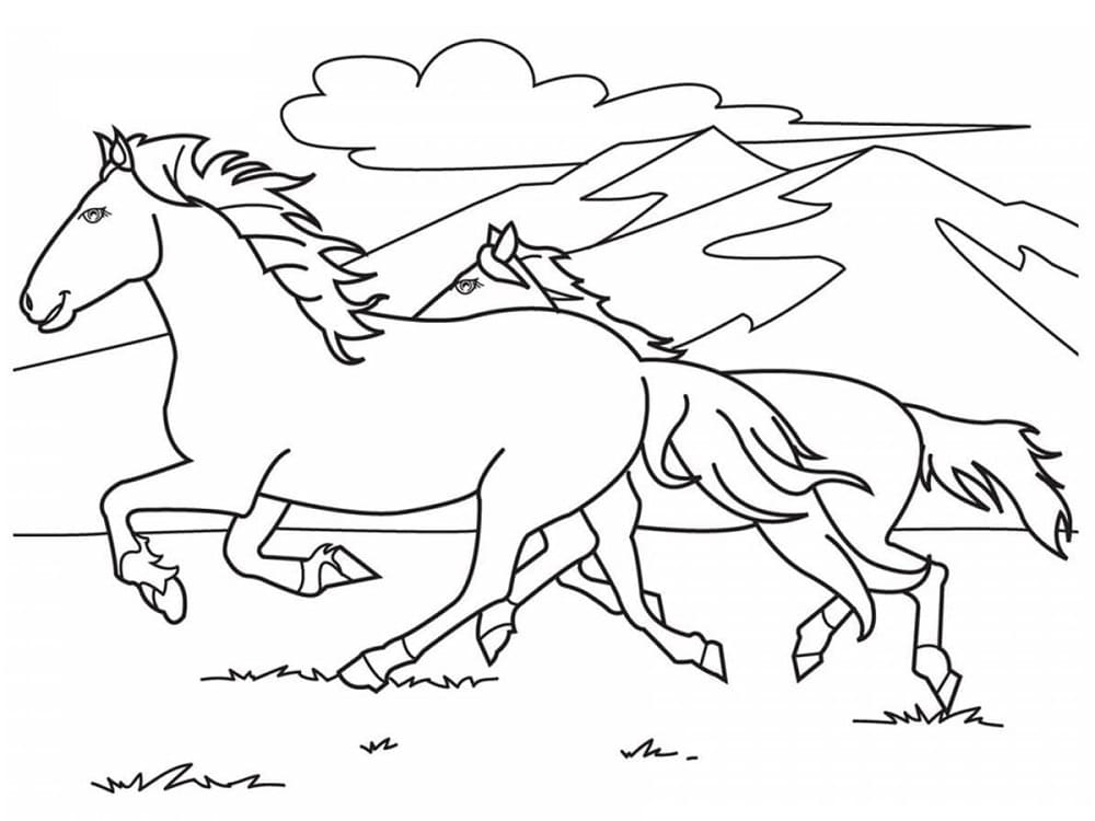 Running horses coloring page