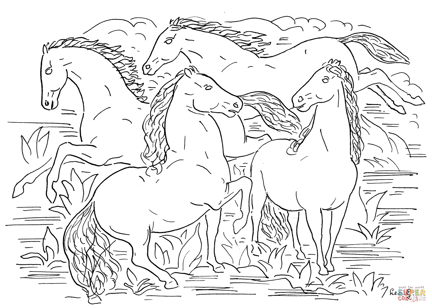 Design for a vignette for the monthly magazine for visual arts four horses coloring page free printable coloring pages