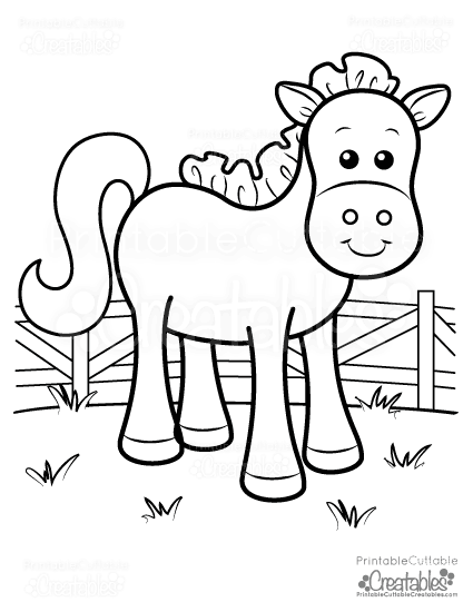 Cute farm horse free printable coloring page for kids