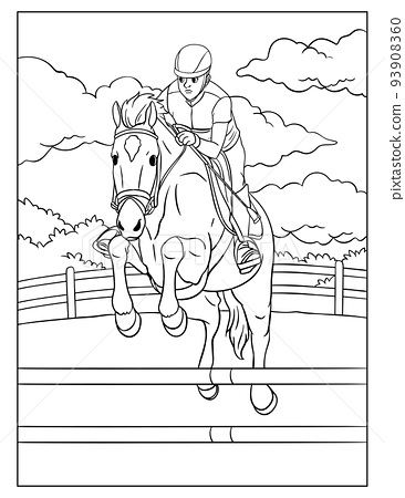 Show jumping coloring page for kids