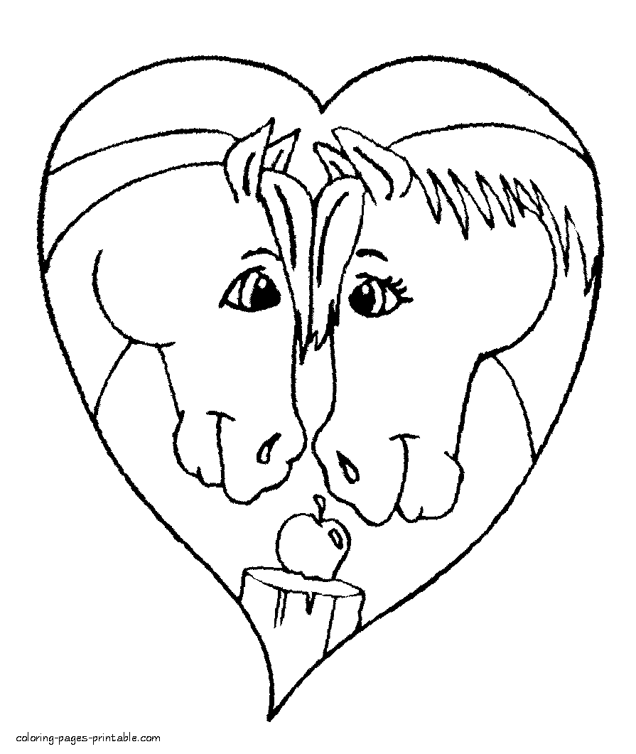 Horses valentine coloring page coloring