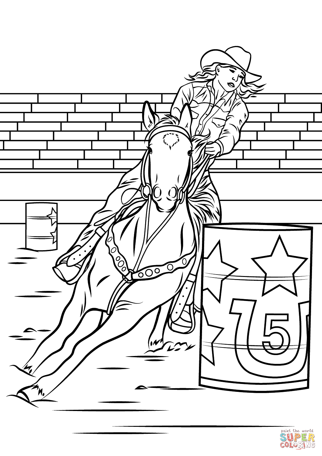 Horse barrel racing coloring page free printable coloring pages