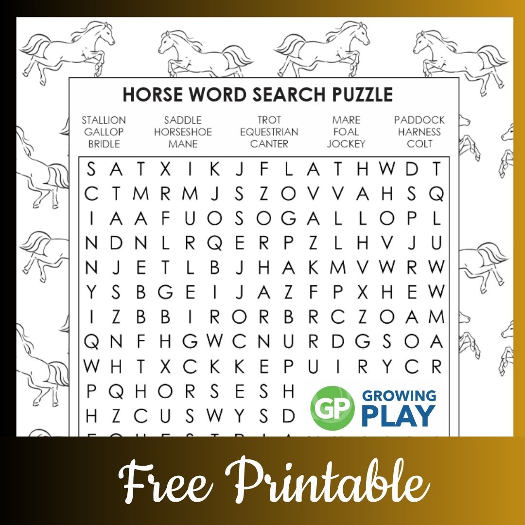 Free printable horse word search puzzle