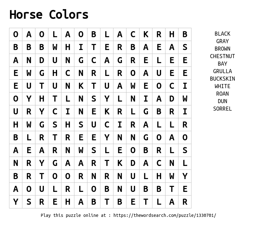 Download word search on horse colors