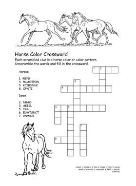Horse color crossword horse lessons horse camp horse coloring