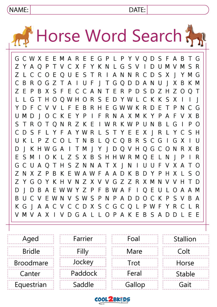 Printable horse word search