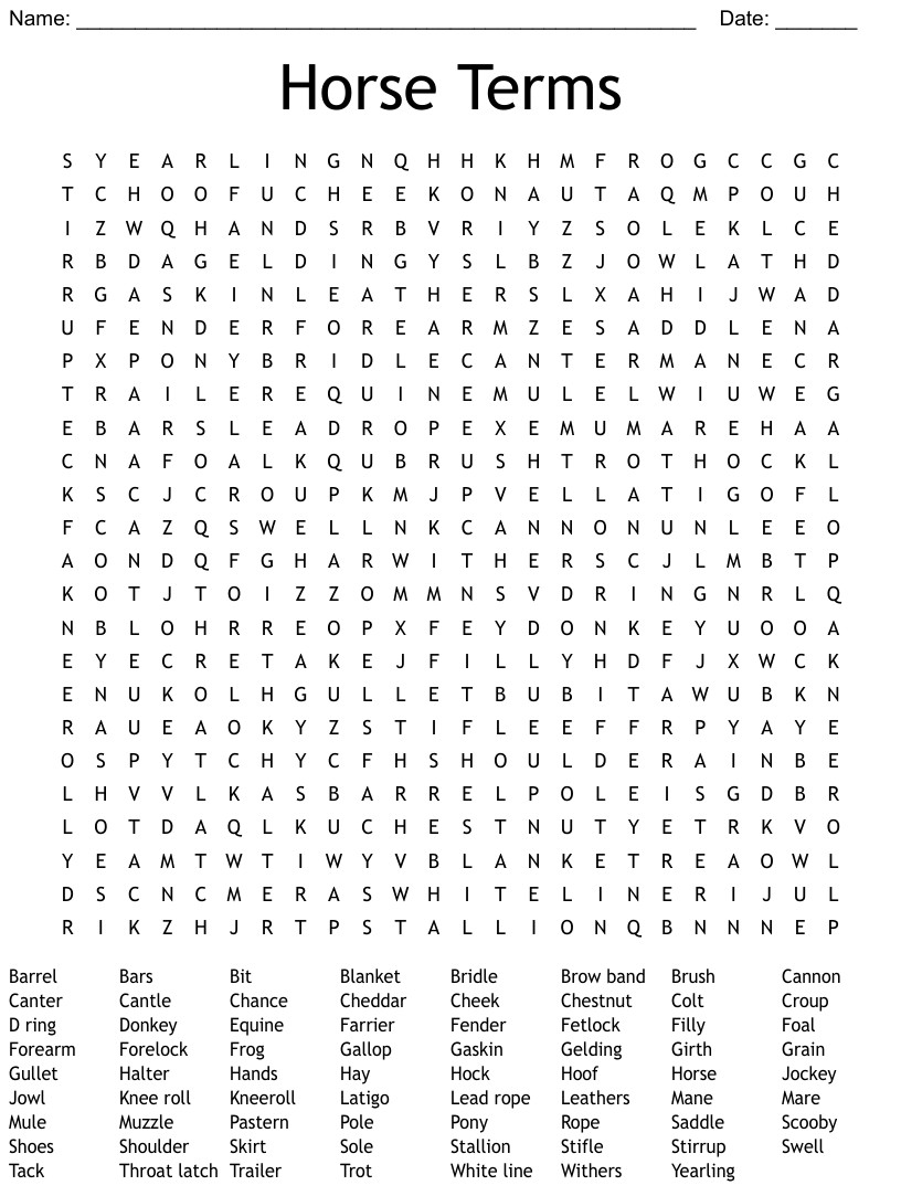 Horses word search