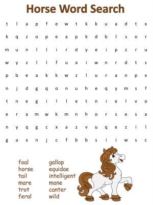 Horses word searches animal activities for kids horses animal facts