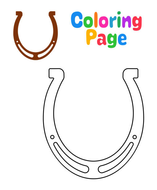 Coloring page with horseshoe for kids stock illustration