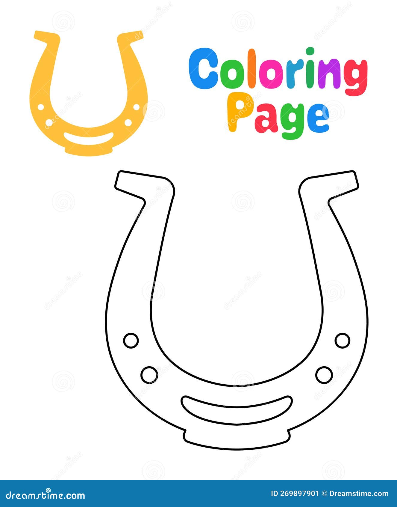 Coloring page with horseshoe for kids stock vector