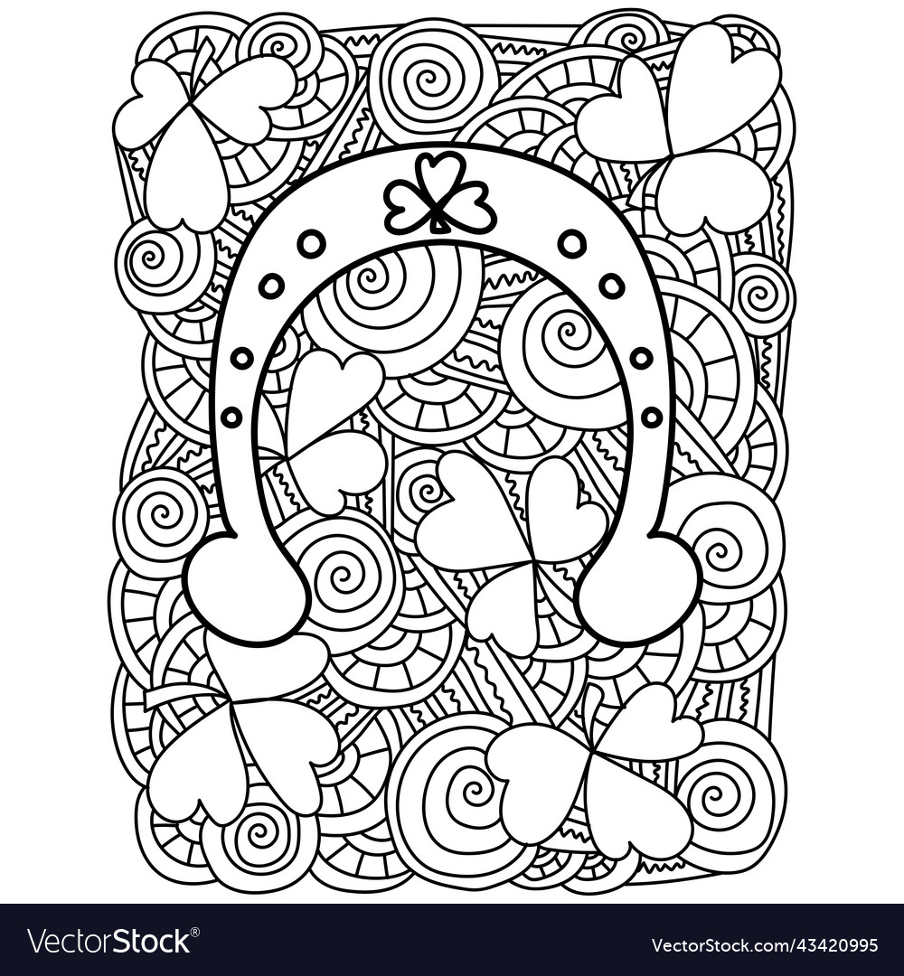 Coloring page with horseshoe for st patricks vector image