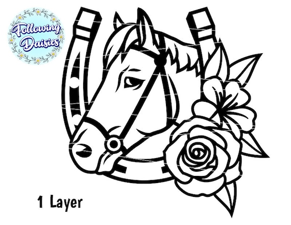 Horseshoe and horse head svg floral horseshoe flowers ranch horse riding svg files for cricut and silhouette paper cut template instant download