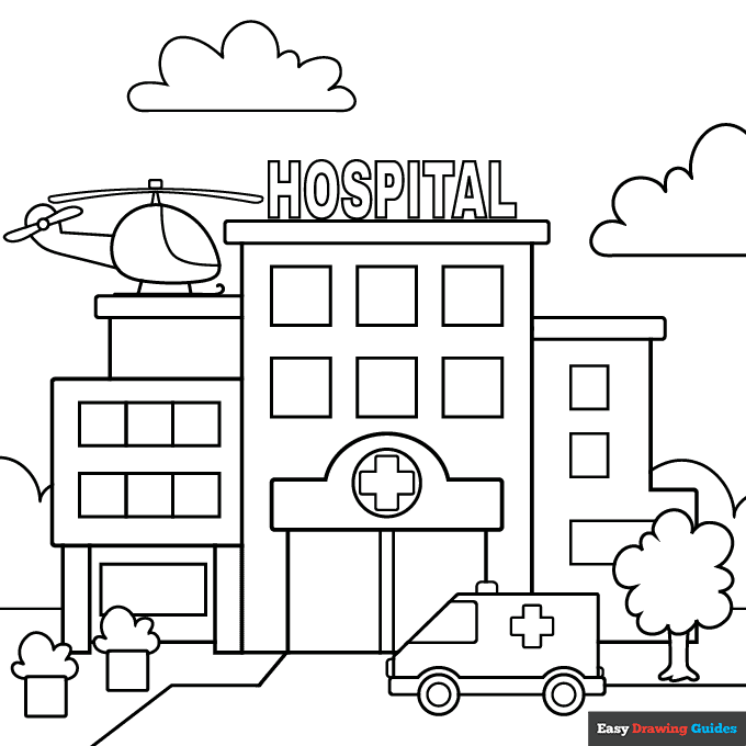 Hospital coloring page easy drawing guides