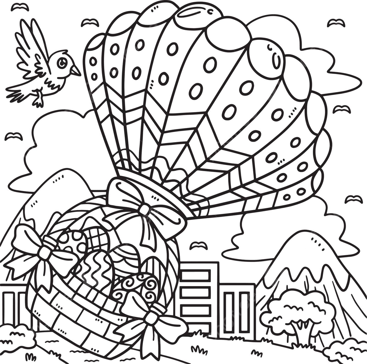 Coloring page hot air balloon easter basket with eggs vector egg drawing balloon drawing ring drawing png and vector with transparent background for free download