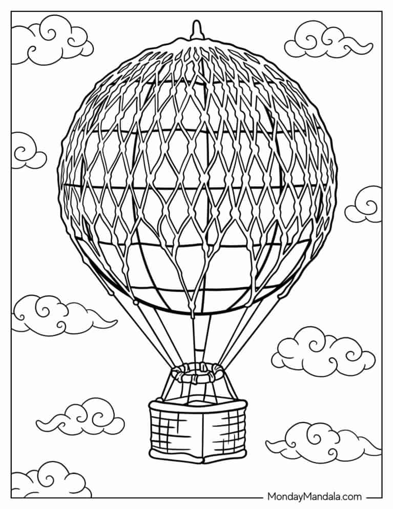 Hot air balloon coloring pages free pdf printables