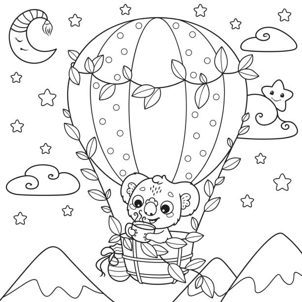 Hot air balloon coloring page stock illustrations royalty