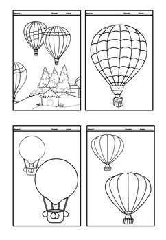 Spring coloring pages summer activities pattern pop art hot air balloons