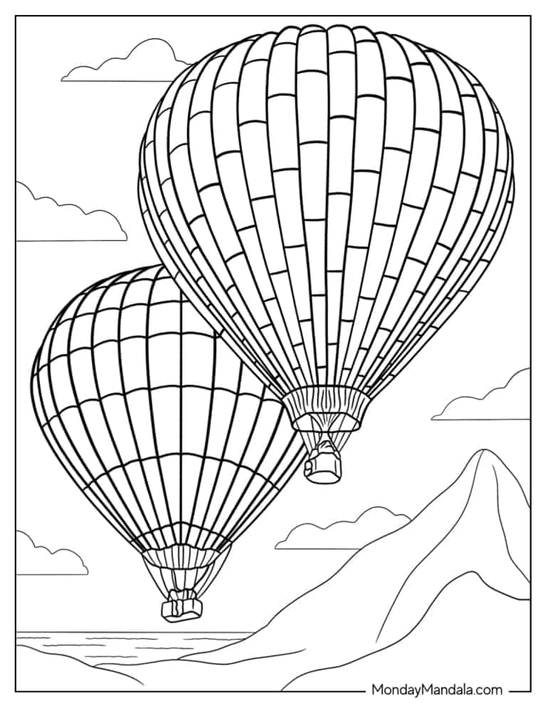 Hot air balloon coloring pages free pdf printables