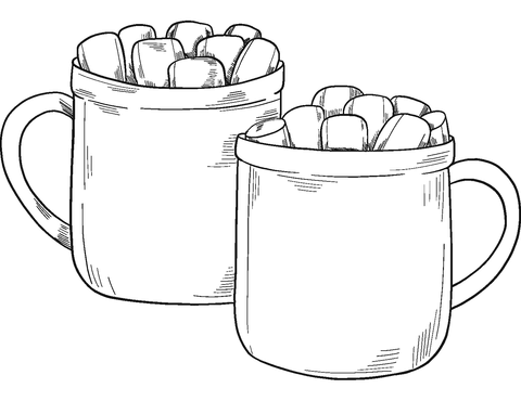 Hot cocoa mugs coloring page free printable coloring pages