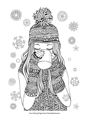 Girl drinking hot chocolate coloring page â free printable pdf from