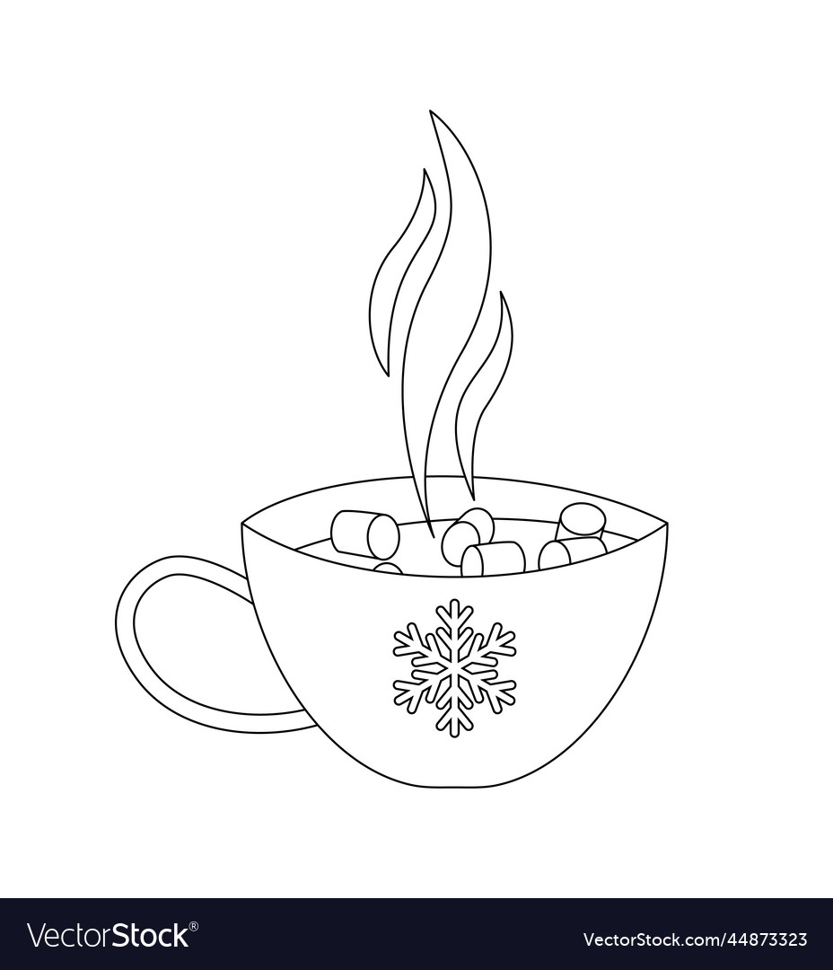 Cup of hot cocoa with marshmallows coloring page vector image