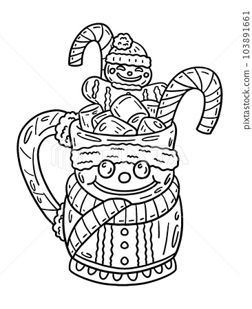 Christmas hot cocoa isolated adults coloring page